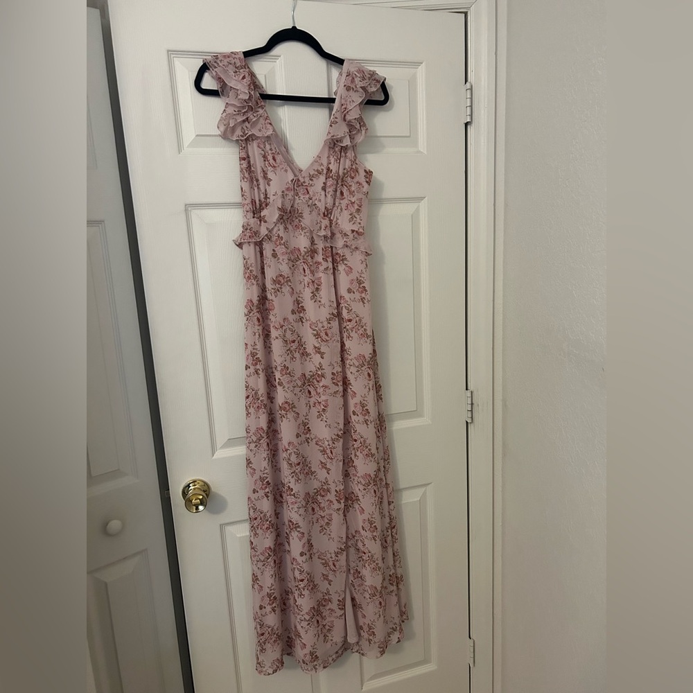 Francesca's Collections Pink Ruffled Maxi Dress for Weddings